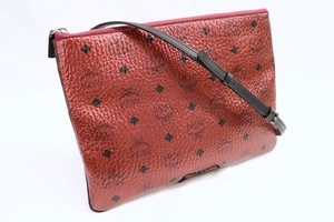 MCM Medium Visetos Metallic Red Crossbody Pouch Bag Silver HW Rare