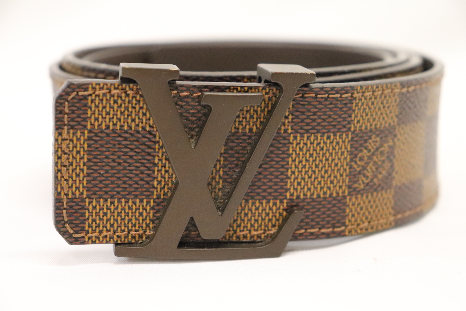 Louis Vuitton Brown Damier Canvas Belt with Gold LV Buckle Authentic Louis Vuitton Damier Azur Canvas Leather Gold LV  main image 3
