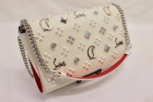 Christian Louboutin Spiked Paloma White Leather Studded Clutch/Wallet on Chain